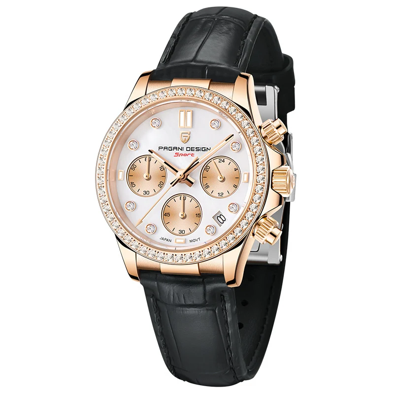 Relógio de aço inoxidável à prova d'água com superfície de diamante e calendário, durável e elegante para o dia a dia.