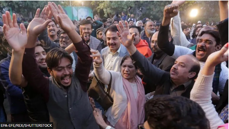 In Lahore, an eruption of cheers and fireworks could be heard by supporters of Nawaz Sharif's Pakistan Muslim League Nawaz (PML-N) party