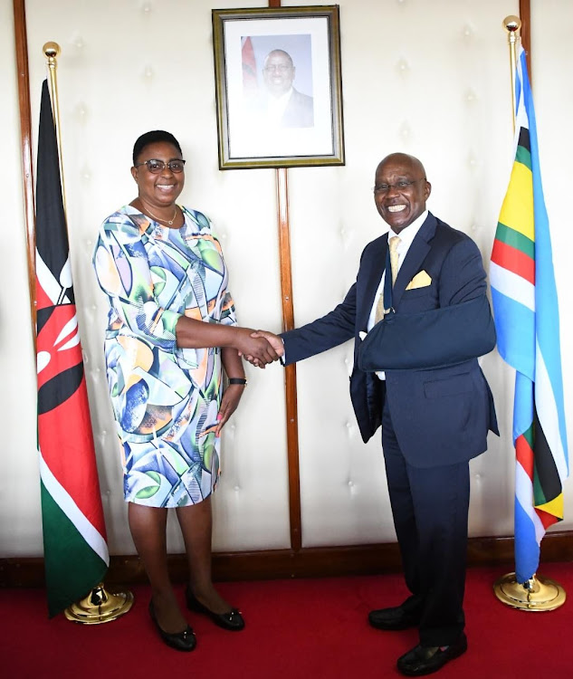 Public Service and Gender CS Aisha Jumwa with the National Youth Service Council leaders on January 11.