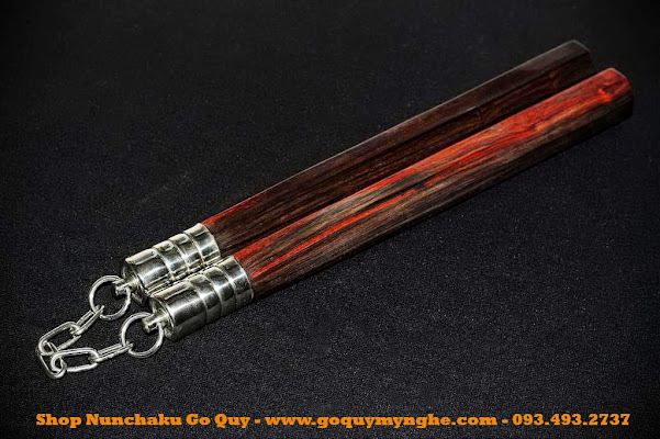 Bán Côn Nhị Khúc INOX Gỗ Quý Mun Trắc - nunchaku - nhikhuccon - 093.493.27.37