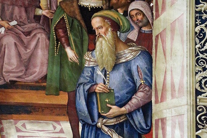 Pinturicchio, Liberia Piccolomini, 1502-07 circa, Enea Silvio Piccolomini ambasciatore alla corte di Scozia, Siena, Duomo