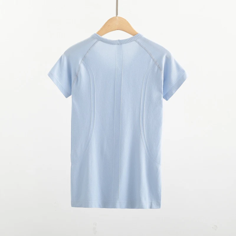 Sportieve yoga jas dames korte mouw, ronde hals gebreide workout kleding hardloopshirt dunne top buitenkleding voor pilates.