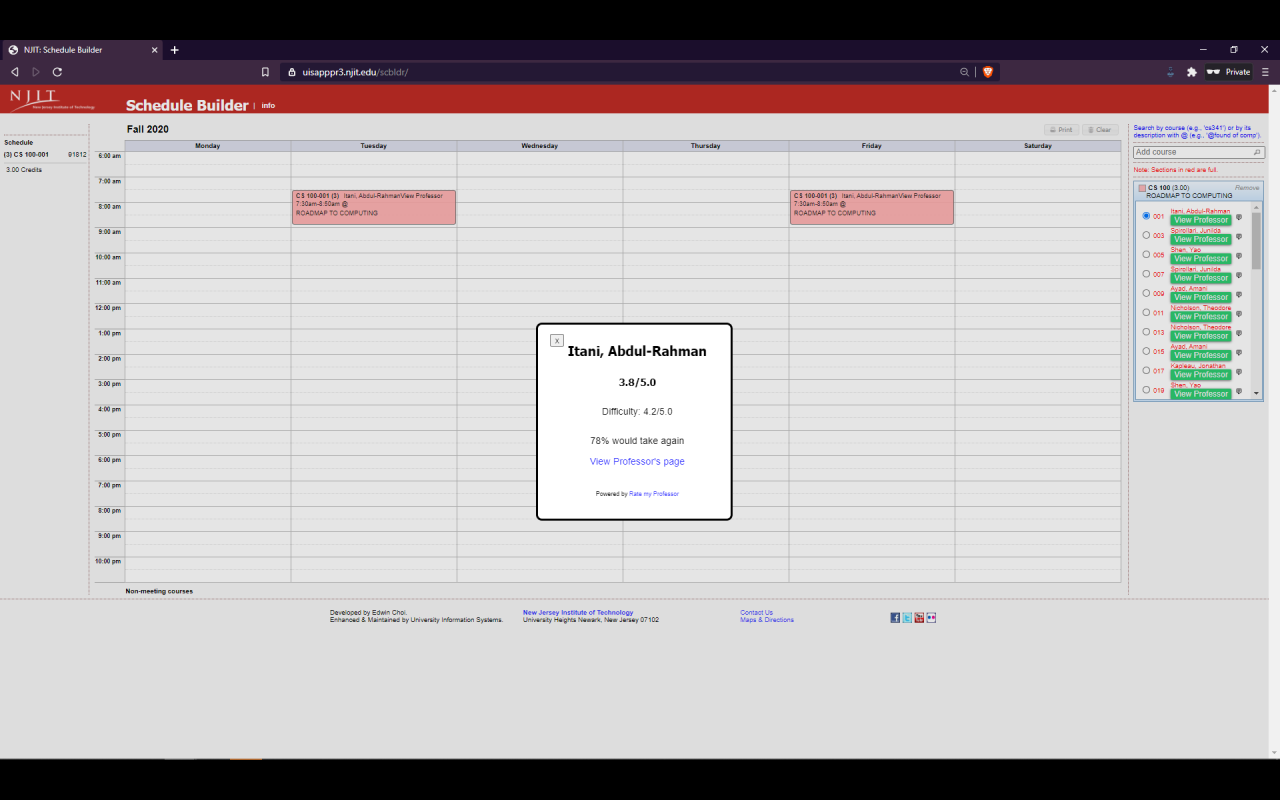 NJIT Schedule Builder RMP Preview image 0