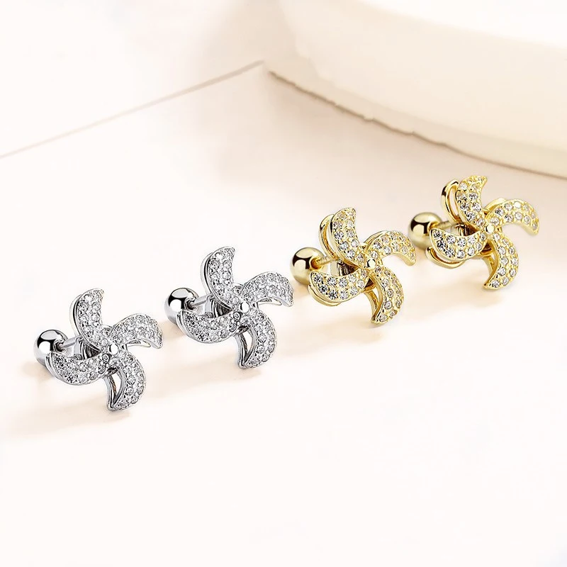 925 Sterling zilveren Windmolen Thread Stud Oorbellen. Draag deze schattige oorbellen met een speels design. Perfect voor dagelijks gebruik.