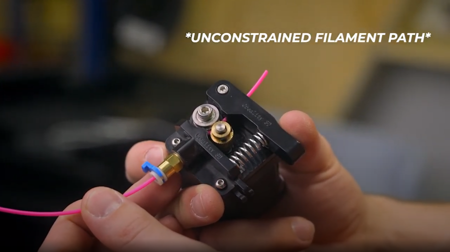 A basic 3D printer extruder that gets the job done, but lacks many quality-of-life features.