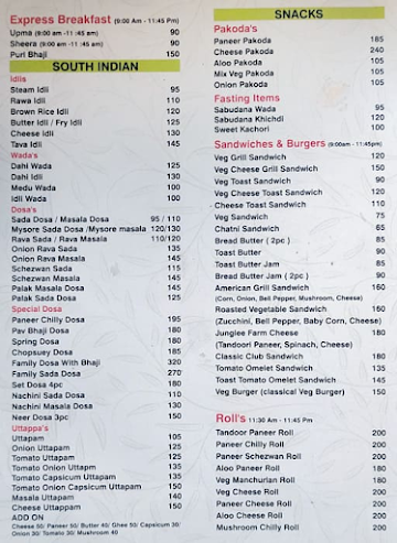 Arunya Restuarant menu 