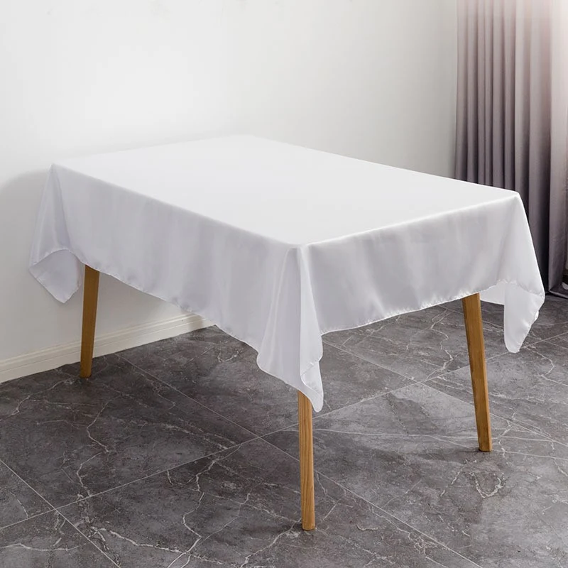 Hoogwaardig rechthoekig satijnen tafelkleed voor luxe hotel bruiloften en banketten, effen kleur, perfect voor speciale gelegenheden.