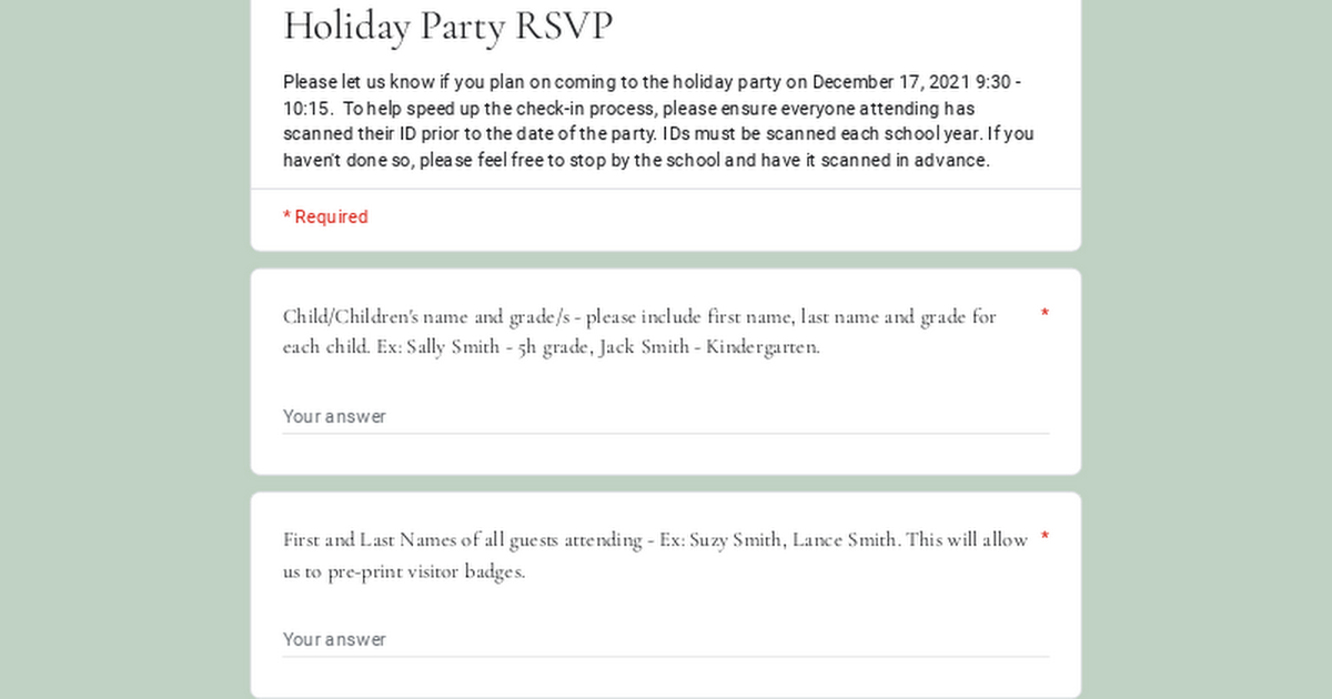 Holiday Party RSVP