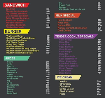 Juice Point menu 