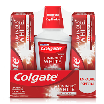 Crema Dental Colgate Blanqueadora Luminous White Brilliant 75 ml x 2 und + Enjuague 250 ml  