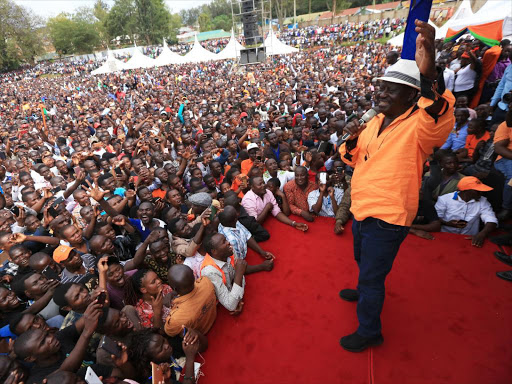 NASA Leaders address their supporters at Gusii stadium, Kisii, October 23. /DENNIS KAVISU