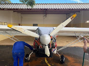  Damage to the propeller and engine bay of the Savanna S that was hit by a gust of wind as it landed in Coligny, North West, on February 28 2022.