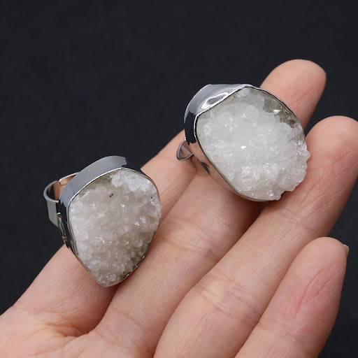 Title 2, Natural White Crystal Irregular Oval Shape Ring...