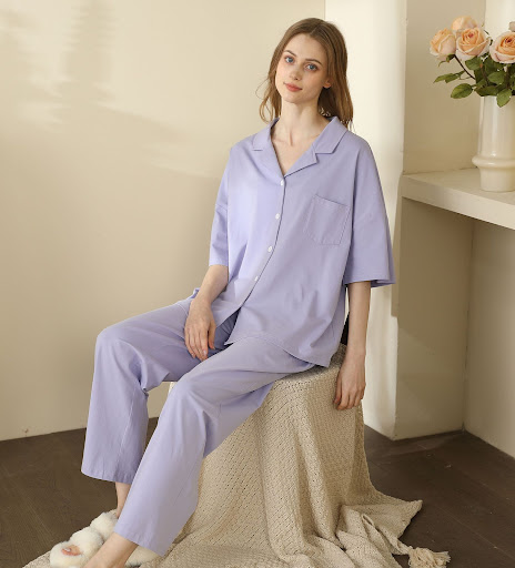 Title 5, Womens short-sleeved solid color pajamas, cott...