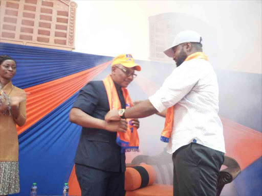 Mombasa Governor Hassan Joho with his running mate William Kingi during his unveiling on May 25, 2017. /BRIAN OTIENO