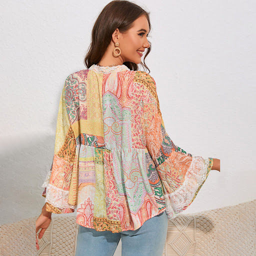 Title 6, Ethnic Print Top Fashion Loose Summer Top for W...