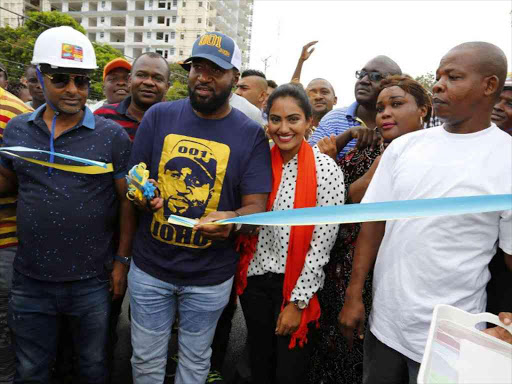 Mombasa Governor Hassan Joho (Second, Left) opens the newly expanded Links Road in Nyali subcounty on April 15 /JOHN CHESOLI
