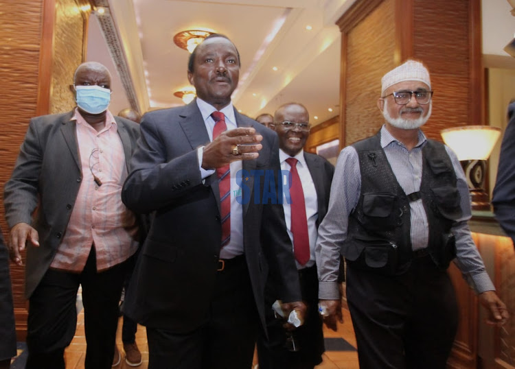 Wiper party leader Kalonzo Musyoka arrives for the Azimio running mate interviews at Serena Hotel on May 10, 2022.