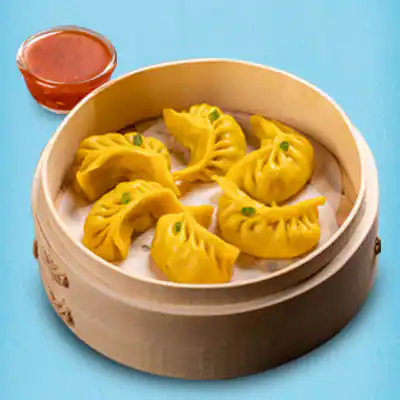 Steamed Chicken Corn & Cheese Momos With Momo Chutney