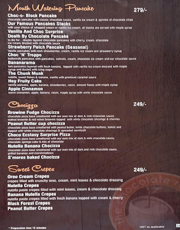 The Chocolate Room menu 