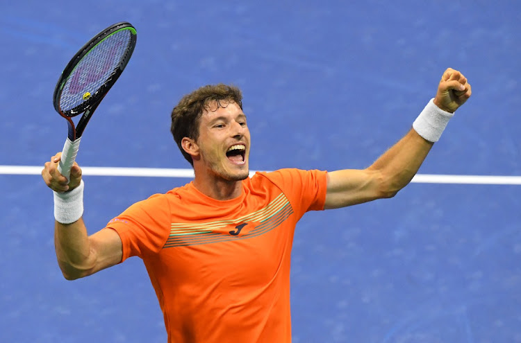 Pablo Carreno Busta of Spain celebrates winning the fifth set and match against Denis Shapovalov of Canada in the men's singles quarterfinals match on day nine of the 2020 US Open tennis tournament at USTA Billie Jean King National Tennis Center, New York on September 8.