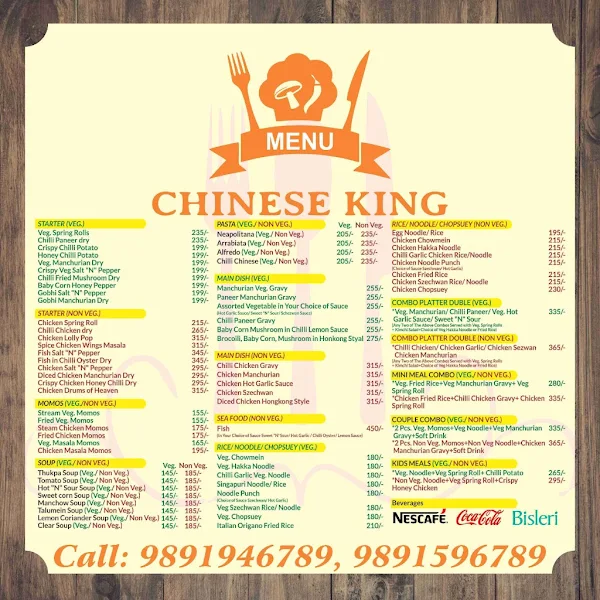 Chinese King menu 