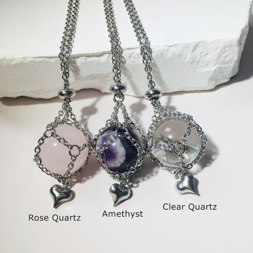 Title 9, Natural Amethyst White Crystal Ball Pendant Lov...