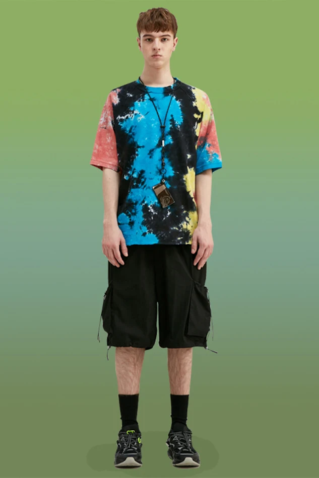 Street colored irregular tie-dye short sleeves