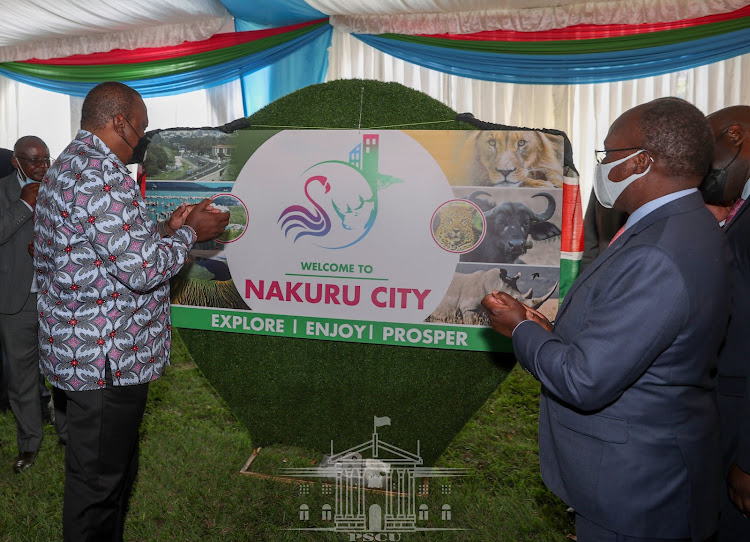 President Uhuru Kenyatta during the conferment of city status on Nakuru town, making it Kenya's fourth city after Nairobi, Mombasa and Kisumu.