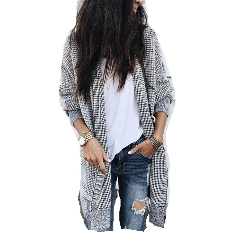 Title 5, Dames geruite wollen cardigan jas, warme en sti...