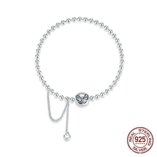 Title 1, Womens Versatile Silver Butterfly Bead Chain B...