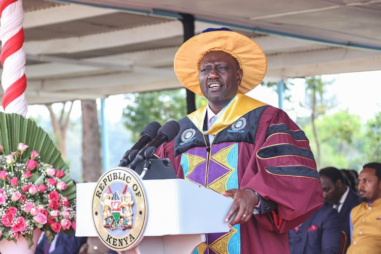 President William Ruto giving his speech at Masinde Muliro University 18th graduation ceremony on Friday, December 9.