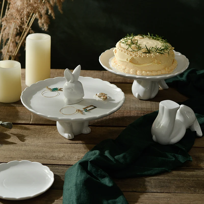 Nordic keramische konijnen cakevorm dessertstandaard, bak en presenteer je gebak en desserts op een stijlvolle manier.