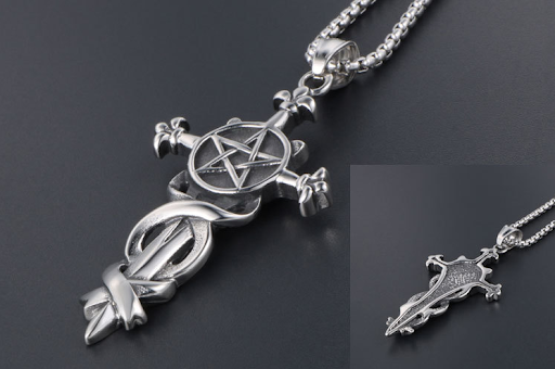 Title 2, Mens Five-Pointed Star Sword Pendant Titanium ...