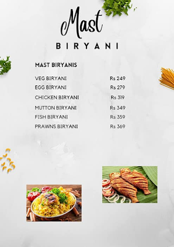 Mast Biryani menu 