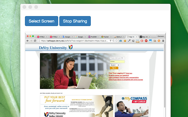 DeVry Screen Sharing App chrome extension