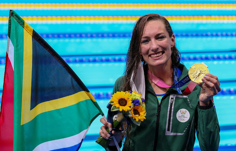 Tatjana Schoenmaker with her gold medal in the women’s 200m breaststroke during the swimming event on day seven of the Tokyo 2020 Olympic Games at the Tokyo Aquatics Centre on July 30, 2021 Tokyo, Japan. Picture: AGLLO IMAGES/ROGER SEDRES