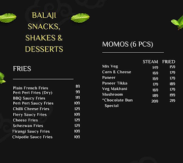 Balaji Snacks - Shakes & Desserts menu 