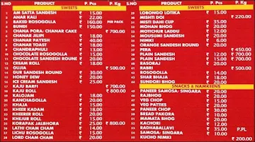 Rasoraj Sweets menu 