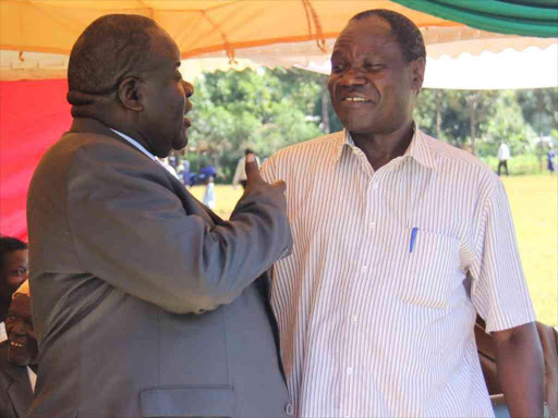 A file photo of Homa Bay Governor Cyprian Awiti and Kasipul MP Oyugi Magwanga. /HABIL ONYANGO