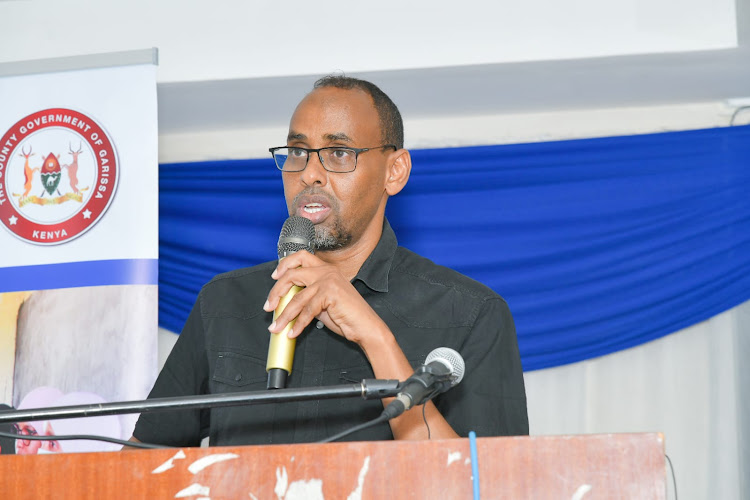 Abdullahi Mohamed, executive director, WomanKind Kenya speaking during the launch.