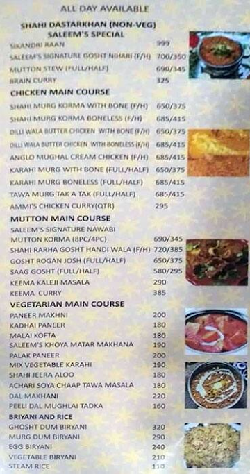 Saleem's Fine Dine menu 