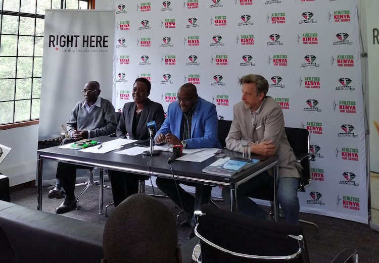 Diamond Series organising committee officials (L-R0 George Kariuki, Betty Kairo, Barnaba Korir and Jimmy Geeraerts during the launch yesterday.