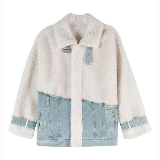 Title 3, Womens Denim Lapel Lamb Wool Splicing Coat. A ...