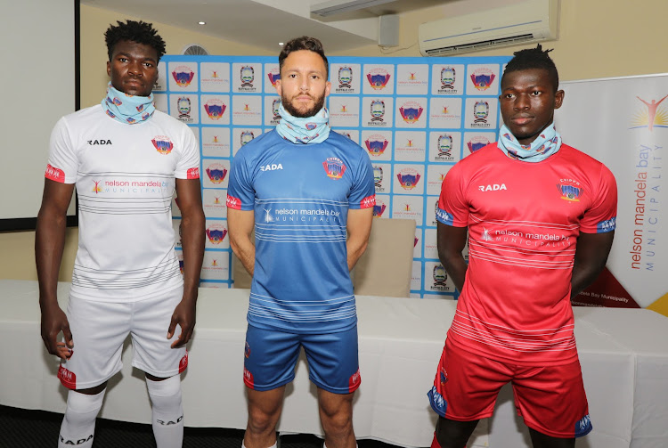 Chippa United revealed their new signings and kit on Thursday. New players Lubeni Haukongo (home kit), Roscoe Pietersen (away kit) and Aboubacar Bemba Sangane (alternative kit) model the new line.