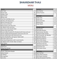 Shaandaar Thali menu 1