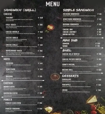 Shakti - The Sandwich Shop menu 