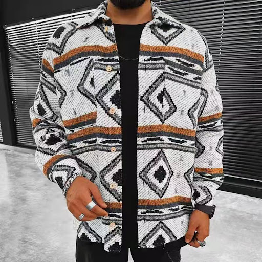 Title 4, Blue and white checked long-sleeved shirt, casu...