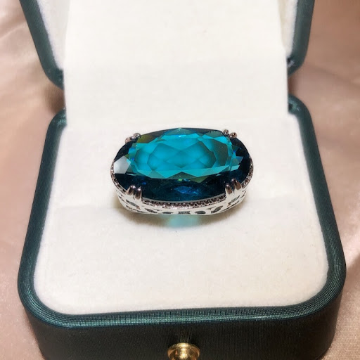 Title 2, Ladies Party Light Blue Big Gem Ring Silver Pla...