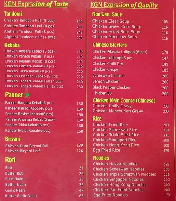 KGN Xprs menu 